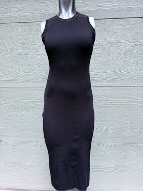 Miou Muse Sleeveless Ribbed Midi Dress in Black